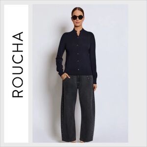 Roucha Schiele navy sweater cardigan size B Medium wool